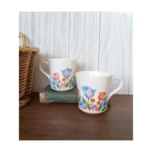Vintage Corning Ware Tea Cups Fresh Cut Tulips Set of 2